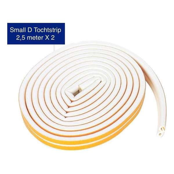 KD | Small D Tochtstrip | 2,5  meter X 2 | Water, vocht en wind werend | Wit Tochtband