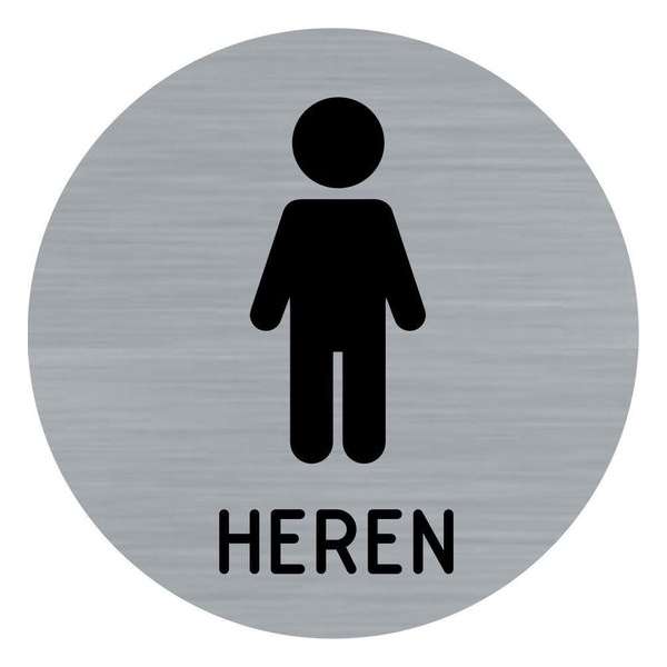 Deurbordje - toiletbord - herentoilet - bordje - heren - rond met RVS look