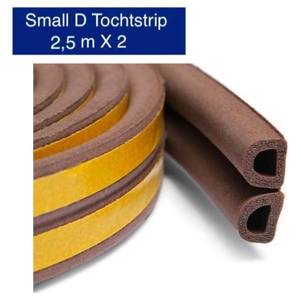 KD | Small D Tochtstrip | 2,5 meter X 2 | Water, vocht en wind werend | Bruin Tochtband