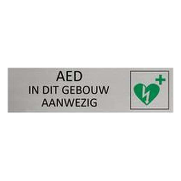 Aluminium Deurbordje AED in dit gebouw aanwezig 165x45mm met tape