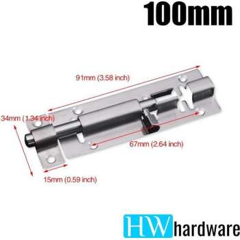 Schuifgrendel - RVS - 100mm