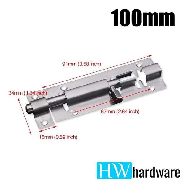 Schuifgrendel - RVS - 100mm