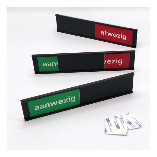 Schuifbordje Aanwezig - Afwezig - 255 mm x 57 mm - Bevestiging twee 3M dubbelzijdige stickers - Promessa-Design.