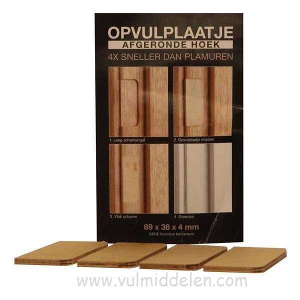 Opvulplaatjes 4 stuks voor deur scharnier gaten afgeronde hoek 89x38x4