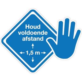 Sticker Corona "Houd 1,5 meter afstand"- 6cm blauw