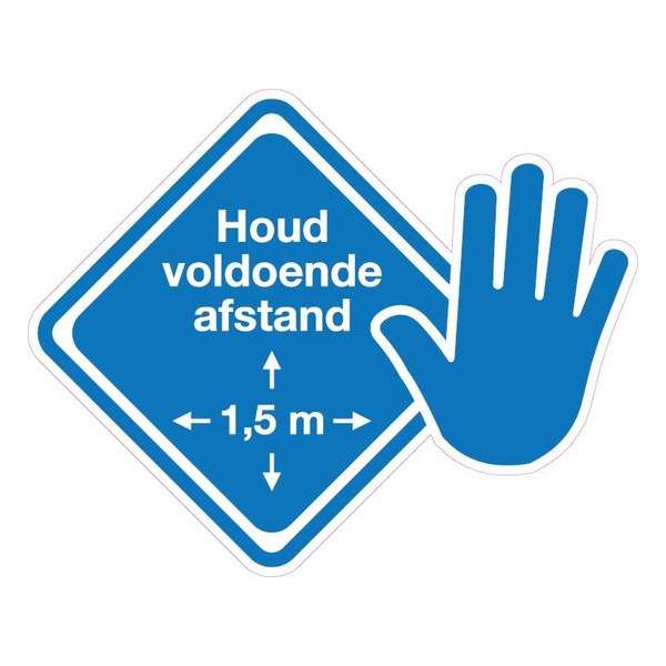 Sticker Corona "Houd 1,5 meter afstand"- 6cm blauw