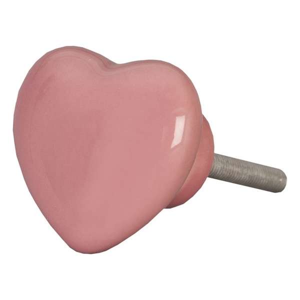 Clayre & Eef Deurknop 4*4 cm Roze Keramiek Hartvormig Meubelknop