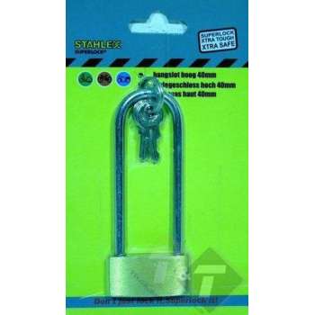 Hangslot hoog, 40mm, hoogte 66mm, breedte 27.5mm, dikte 4.3mm, inc. 3 sleutels