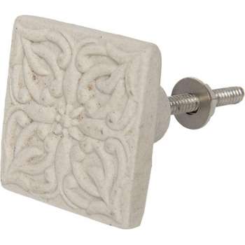 Clayre & Eef Deurknop 4*4 cm Creme Keramiek Vierkant Meubelknop