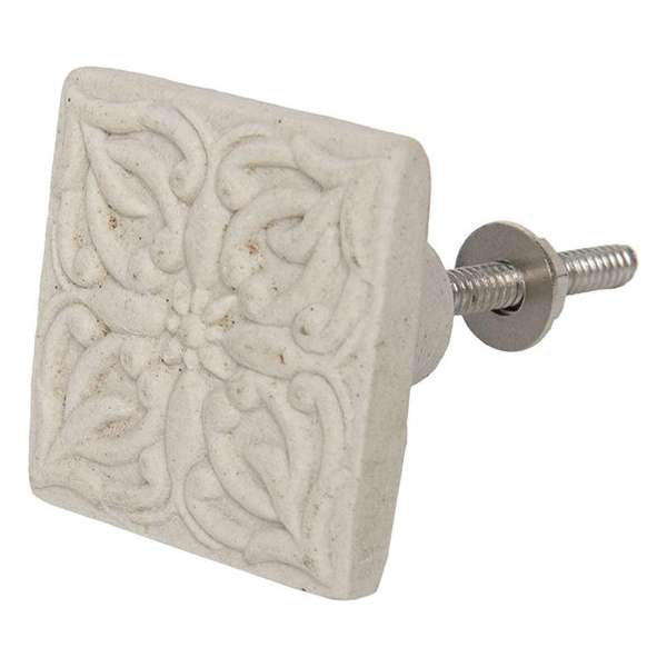 Clayre & Eef Deurknop 4*4 cm Creme Keramiek Vierkant Meubelknop