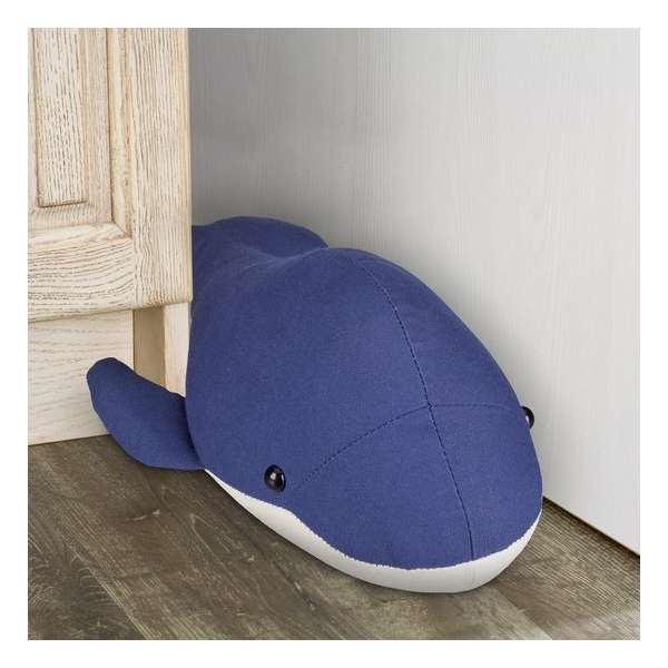 Relaxdays deurstopper walvis - stoffen deurstop knuffel - zware deurhouder vloer - zand