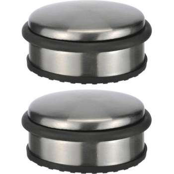 2x stuks deurstoppers rond metaal 10 x 4 cm - Deurstop/deurvastzetter