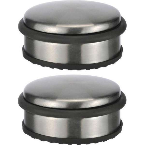 2x stuks deurstoppers rond metaal 10 x 4 cm - Deurstop/deurvastzetter