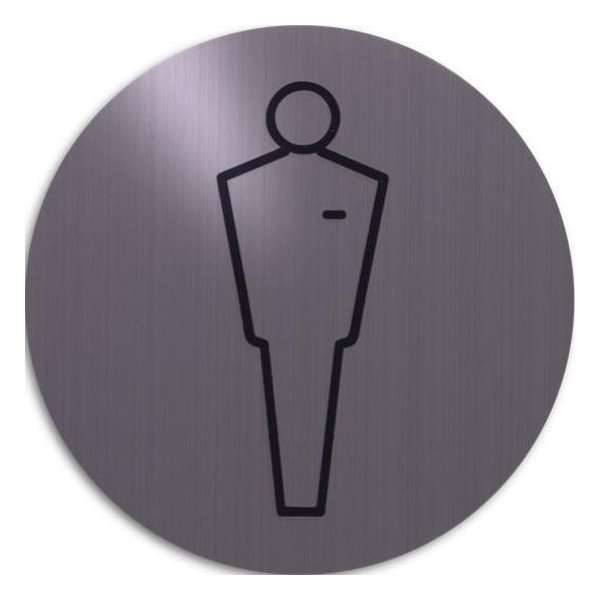 RVS deurbordje pictogram: Heren toilet modern | 5 jaar garantie | ROND 82mm Ø | Zelfklevend | Plakstrip