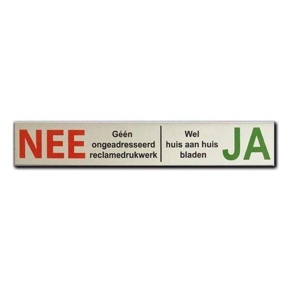 NEE JA Sticker Brievenbus - Brievenbussticker nee ja kleur aluminium bordje - 150 mm x 25 mm x 0,5 mm - Promessa-Design.