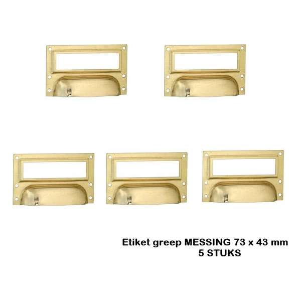 Etiketgreep - 73x43mm`- MESSING - 5 STUKS