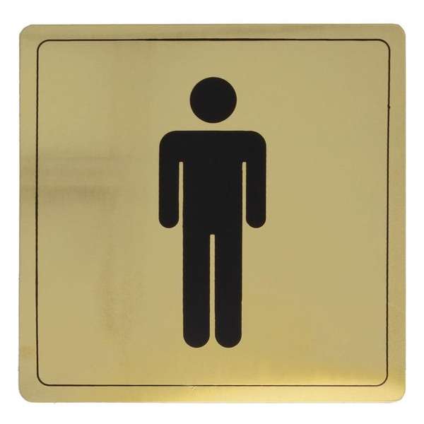 Heren toilet – zelfklevend Deurbordje Sticker - Gouden Aluminium – 14 x14cm