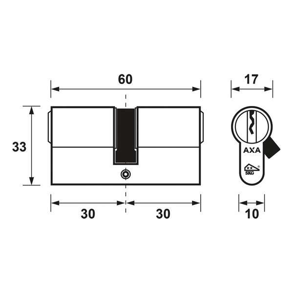 AXA 7211-00-08/BL Dubbele veiligheidscilinder Security 30-30 - 60x17mm