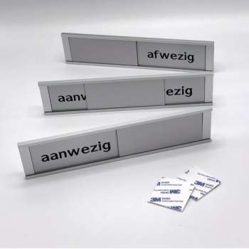 Schuifbordje Aanwezig - Afwezig - 255 mm x 57 mm - Bevestiging twee 3M dubbelzijdige stickers - Promessa-Design.