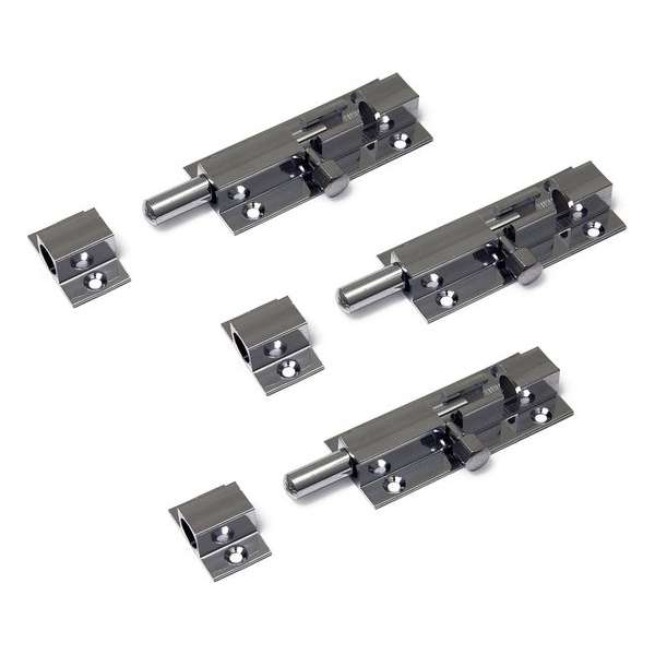 3x stuks profielgrendel - rolschuiven - messing verchroomd 6,6 x 2,5 cm