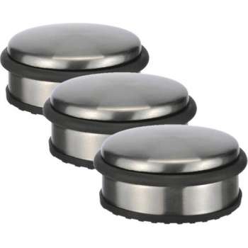 3x stuks deurstoppers rond metaal 10 x 4 cm - Deurstop/deurvastzetter