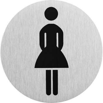 Aluminium deurbordje " pictogram dames WC " Ø75mm