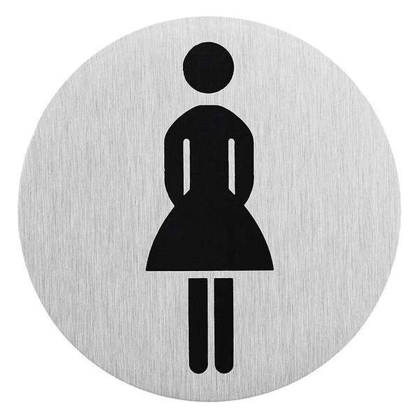 Aluminium deurbordje " pictogram dames WC " Ø75mm