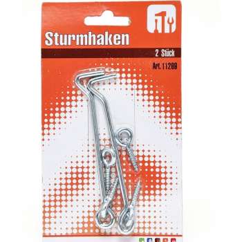 2x stuks stormhaken / windhaken van metaal - 9,5 cm - deurhaken / raamhaken / luikhaken