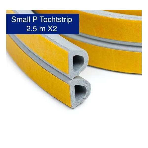 KD | Small P Tochtstrip | 2,5 meter X 2 | Water, vocht en wind werend | Grijs Tochtband