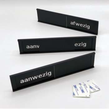 Schuifbordje Aanwezig - Afwezig - 255 mm x 57 mm - Bevestiging twee 3M dubbelzijdige stickers - Promessa-Design.