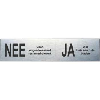 Nee-Ja brievenbusplaatje van RVS-look, 150x35 mm