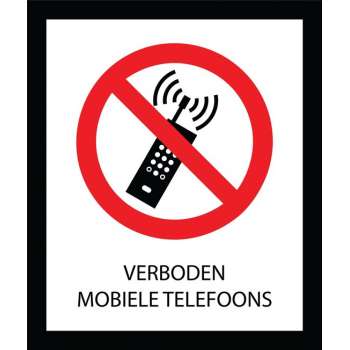 Bord ISO7010 Verboden mobiele telefoons 20 x 24 cm