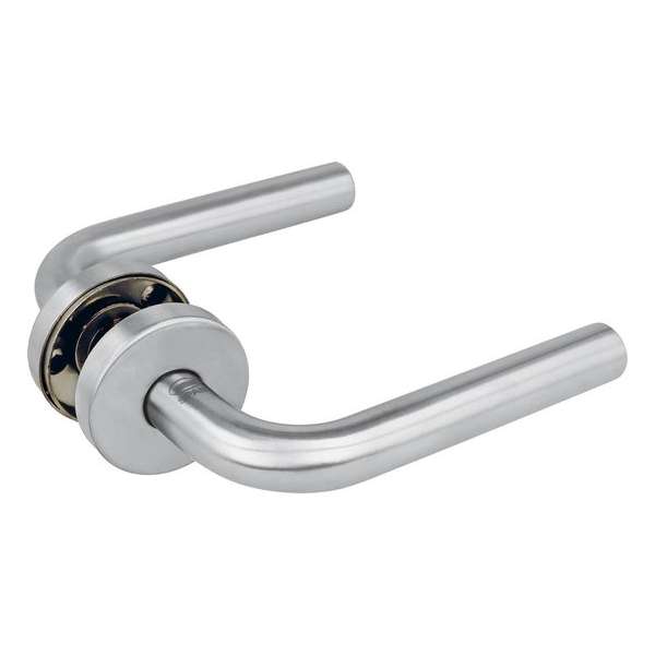 AMIG Deurklink RVS – 135x19mm Rond Rozet 53mm – Terugslagveer – Zilver