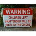 Emaille bord 'Warning children left'