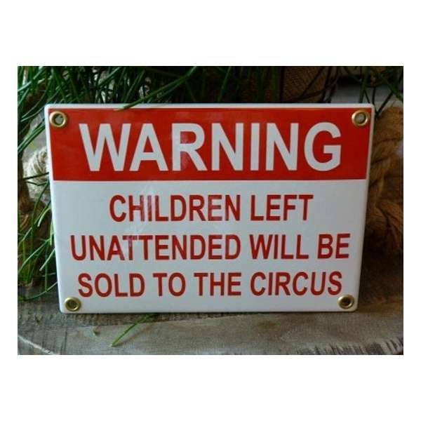 Emaille bord 'Warning children left'