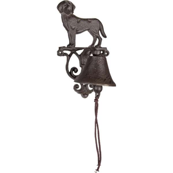 Clayre & Eef Ouderwetse Deurbel Gietijzer Hond 14*14*25 cm Bruin Ijzer Tuinbel Buitenbel Bel met Klepel