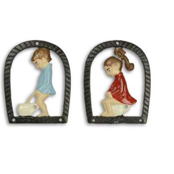 Maddeco - Gietijzeren - toilet - bordjes - boy - girl - set - toiletbordjes - gietijzer