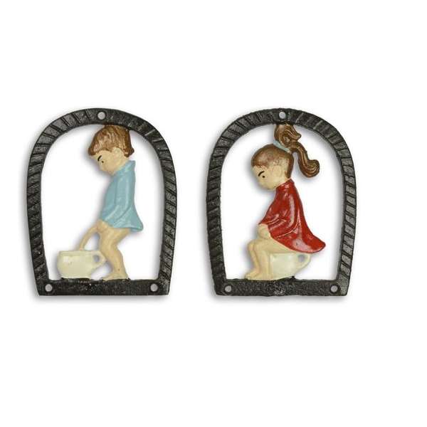 Maddeco - Gietijzeren - toilet - bordjes - boy - girl - set - toiletbordjes - gietijzer