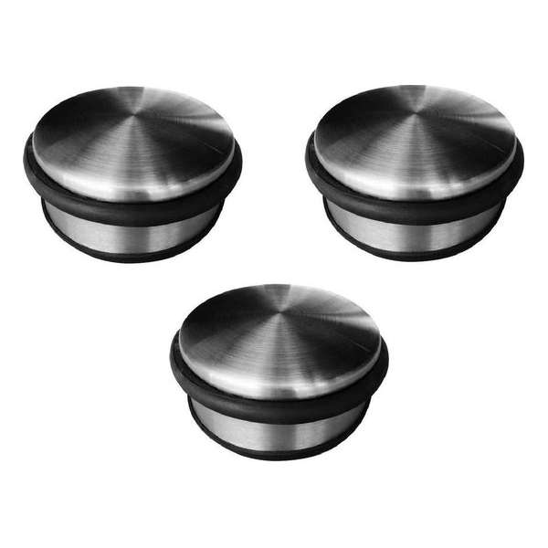 Pakket van 3x stuks RVS deurstoppers rond - 4,5 x 11 cm - 1 kg - deurstop