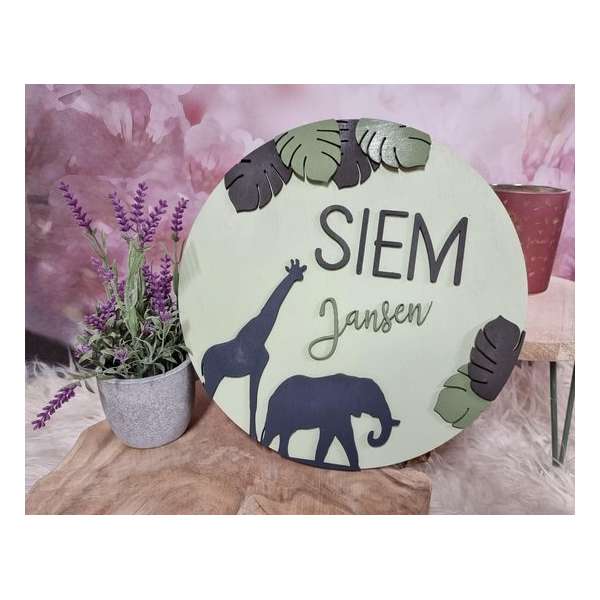 Jungle naambord rond 30 cm