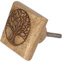 Clayre & Eef Deurknop 4*4 cm Bruin Hout Vierkant Boom Meubelknop