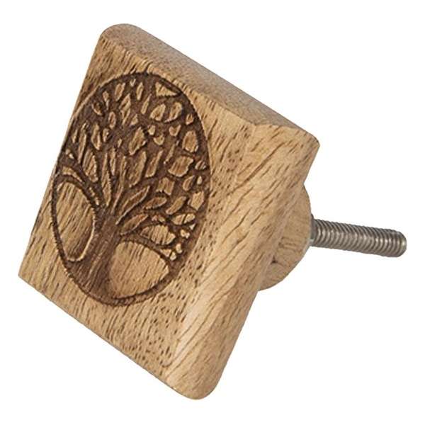 Clayre & Eef Deurknop 4*4 cm Bruin Hout Vierkant Boom Meubelknop