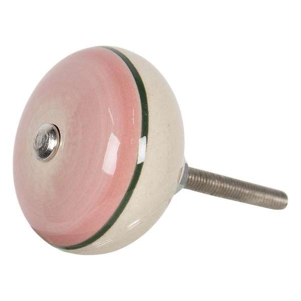 Clayre & Eef Deurknop Ø 4*3 cm Roze Keramiek Rond Meubelknop