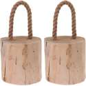 2x Deurstoppers teak met draagtouw 19 cm - Huishouden - Woonaccessoires/benodigdheden - Deurstoppers/raamstoppers van hout