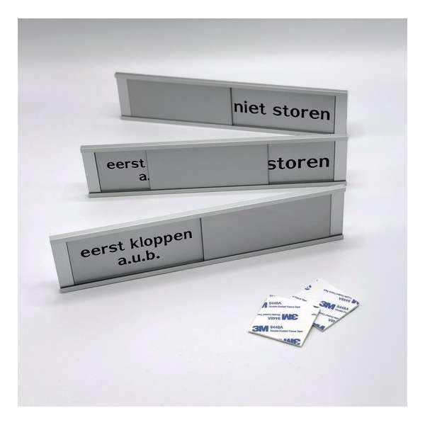 Schuifbordje Eerst Kloppen a.u.b. - Niet Storen - 255 mm x 57 mm - Bevestiging twee 3M dubbelzijdige stickers - Promessa-Design.