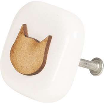 Clayre & Eef Deurknop 5*5*3 cm Bruin Keramiek Vierkant Kat Meubelknop