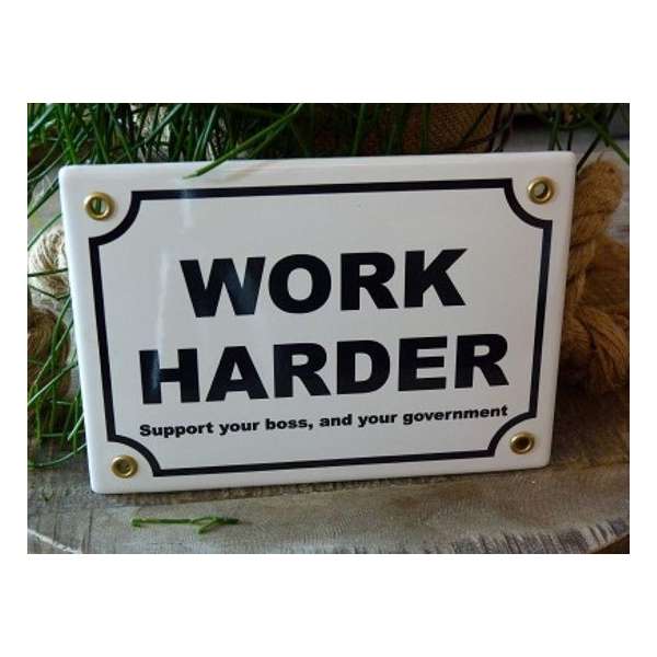 Emaille bord 'work harder'