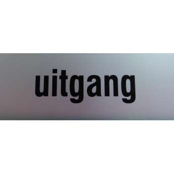 Aluminium deurbordje tekst: uitgang | 5 jaar garantie | Zelfklevend | 130x50x0,5 mm