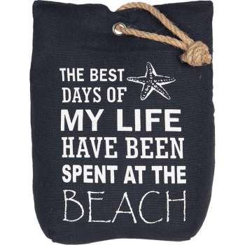 Clayre & Eef Deurstopper 21*14 cm Zwart Canvas Rechthoek The best days beach Deurklem Deurwig