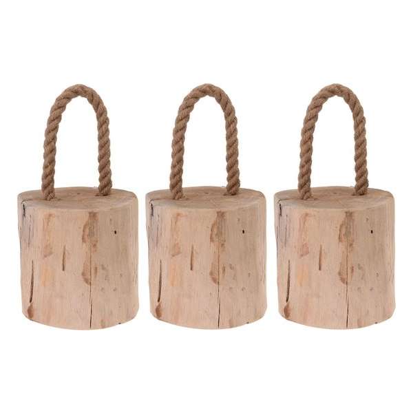 3x Deurstoppers teak met draagtouw 19 cm - Huishouden - Woonaccessoires/benodigdheden - Deurstoppers/raamstoppers van hout